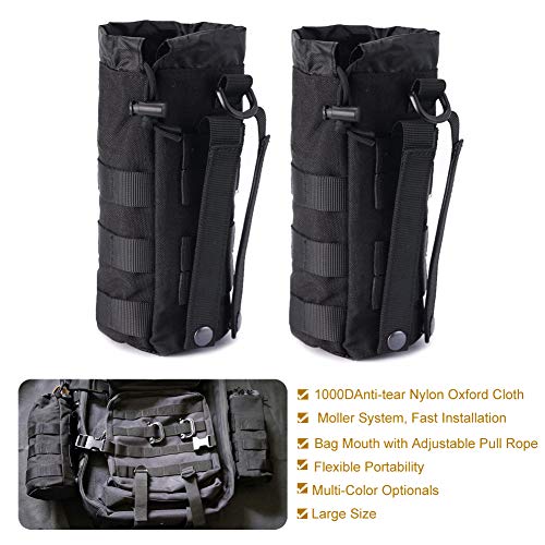 R.SASR Upgraded Sports Water Bottles Pouch Bag, Tactical Drawstring Molle Water Bottle Holder Tactical Pouches, Travel Mesh Water Bottle Bag Tactical Hydration Carrier (Black-2 Pack)