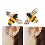 Born Pretty 1Pair Personality Earring Cute Lovely Insect Bee Crystal Ear Stud Black by Jewelry Accessories