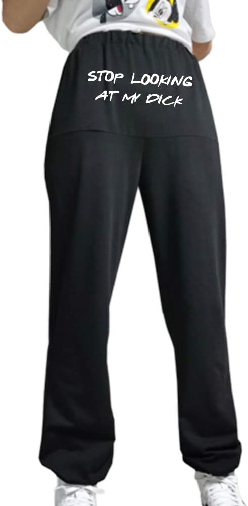 YJQ Stop Looking at My Dick Jogger Pant Women Elastic Waist Funny Letter Lounge Pants for Running