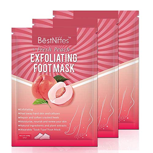 Foot Peel Mask 3 Pack, Exfoliating Foot Masks, Natural Exfoliator for Dry Dead Skin, Callus, Repair Rough Heels for Men Women (Peach)