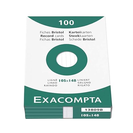 Exacompta 13809B Packung (mit 100 Karteikarten, DIN A6, 105 x 148 mm, liniert, ideal für die Schule) 1er Pack weiß