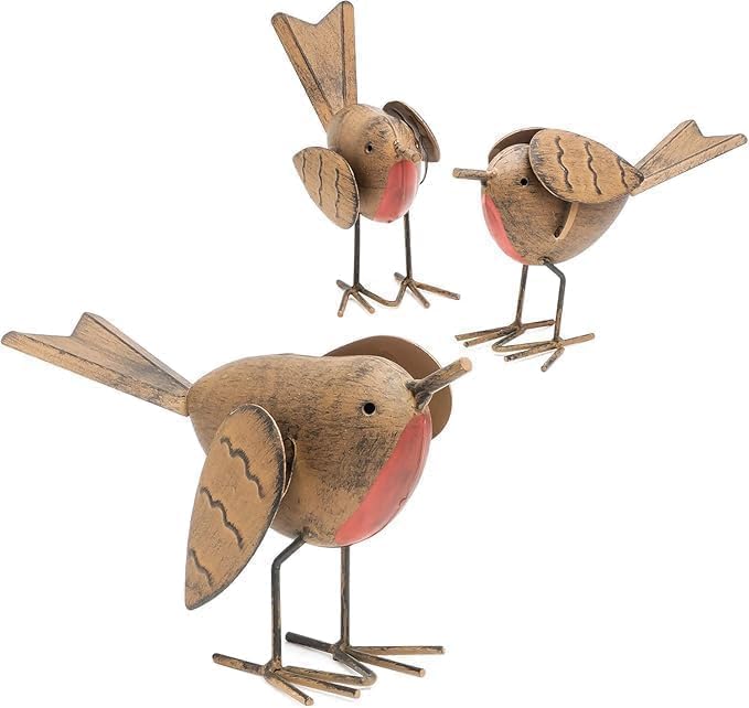 GloBrite Set of 3 Robin Garden Ornaments outdoor - Hand-Painted Resin Bird Decorations for Garden Ideal Robin Gifts & Outdoor Accessories for Nature Lovers & Enthusiasts