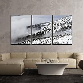 3 Piece Canvas Wall Art - Snow Covered Pine Tree Forest - Modern Home Art Stretched and Framed Ready to Hang - 16"x24"x3 Panels