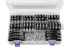 Nayciiy 110 Pcs Stainless Steel Cable Clamp Assortment Kit Stainless Steel Rubber Coated Cushioned Insulated Cable Clamp Metal Clamp with Screw for Tube, Pipe or Wire Cord Installation (110, 10 Size)