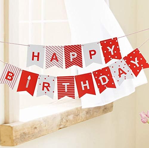 Topways Birthday Bunting for Girls 3M Red and White Banner Paper Happy Birthday Swallowtail Flag for Birthday's Party Decorations Supplies - Image 3
