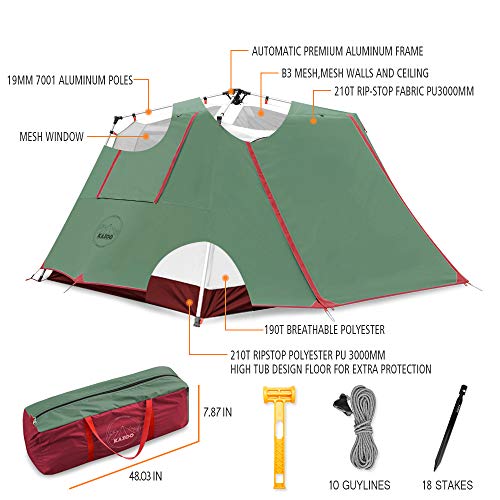 KAZOO Family Camping Tent Large Waterproof Pop Up Tents 6 Person Room