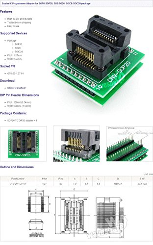 Waveshare SOP20 TO DIP20 SO20 SOIC20 OTS-20-1.27-01 Enplas IC Programming Adapter Test Burn-in Socket 1.27mm Pitch 5.4mm Width