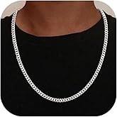 FTPWP S925 Sterling Silver Chain for Men, 6mm Diamond Cut Cuban Link Curb Chain Necklace for Women Men Jewelry, 18 20 22 24 26 Inch
