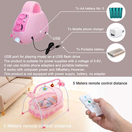 CBBAY Electric Cradle for Baby ,Automatic Baby Basket Electric Rocking Multi-Function Baby Swing Cradle Bed with Music (Pink) - Thumbnail 2