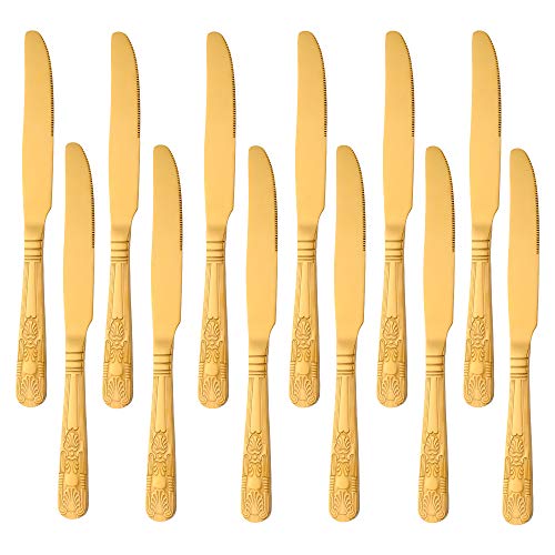 Buyer Star Set of 12 Dessert Knives, Gold Stainless Steel Cutlery Set for Home Kitchen and Restaurant