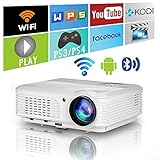 Wireless Bluetooth Projector Android WiFi 4400lm HD LED LCD Smart Video Proyector Support 1080P Airplay HDMI USB RCA VGA AV for Home Theater TV Outdoor Movie Smartphone DVD Game Consoles Laptops