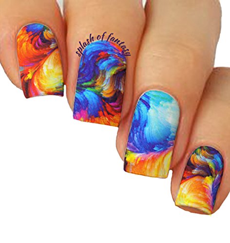 Nail Art Water Slide Tattoo Decals  Full-Cover  Abstract & Large Flowers, 10 - pack  /CVII/