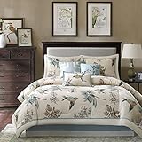 Madison Park Quincy Queen Size Bed Comforter Set Bed in A Bag - Khaki, Jacquard - 7 Pieces Bedding Sets - Ultra Soft Microfiber Bedroom Comforters