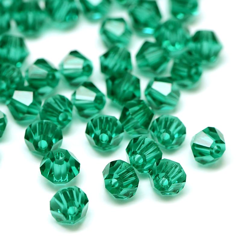Perlin Bohemian Crystal Beads, 4 mm Bicone Czech Glass Beads, Pack of 40, Green Zirconia