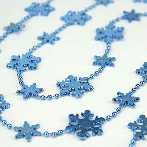 St. Nick's Choice Shiny Metallic Blue Snowflake Beaded Christmas Garland 8' x 1.25"