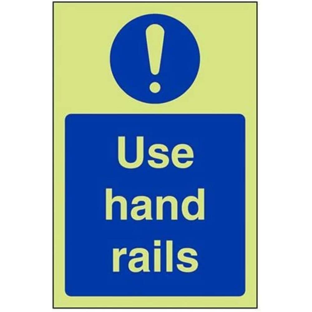 VSafety 18066AG-G Mandatory Sign,"Use Hand Rails", Plastic, Portrait, 100 mm x 150 mm, Blue