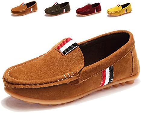 BTDREAM Boy's and Girl's Cute Suede Slip-on Loafers Flats Outdoor Dress Casual Shoes Brown Size 34