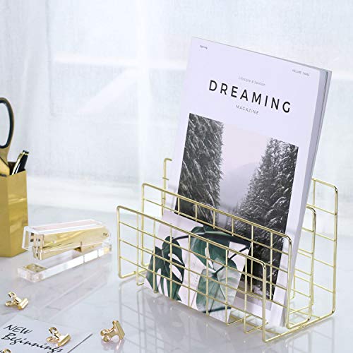 Simmer Stone Desktop Letter Sorter, Organizer for Mails Books Files Brochures Postcards Makeups, 3 Slot, Gold - Thumbnail 4