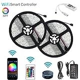 LED Light Strip, MIBOTE WiFi Wireless Smart Phone APP Controlled Strip Lights Kit 32.8ft 300 Leds Waterproof IP65 Led Rope Lights With DC12V UL Listed Power Supply, Work with Android, IOS and Alexa