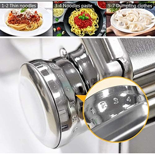 Sailnovo Machine à Pâtes Manuelles en Acier Inoxydable pour Faire Tagliatelle Spaghettis Lasagnes Ravioles (Argent)