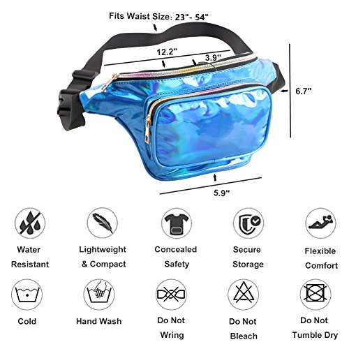 Mum's memory Metallic Hologram Fanny Pack – Outdoor Sport Waist Pack for Running, Hiking, Traveling for Women and Men (Blue)
