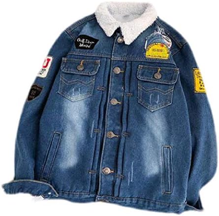 CRYYU Men Winter Denim Jean Jacket Faux 