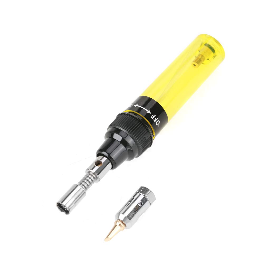Qiterr Butane Soldering Iron, Gas Soldering Iron Gun, Cordless Butane Gas Blow Torch, Welding Pen Tool 1300℃ (Yellow)
