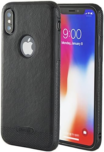iPhone X Case, iPhone 10 Case, Obaska Leather Thin Slim Fit Cover Flexible Soft Shell [Support Wireless Charging] [Anti Scratch] [Shockproof] for Apple iPhone X/iPhone 10 = Black