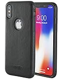 iPhone X Case, iPhone 10 Case, Obaska Leather Thin Slim Fit Cover Flexible Soft Shell [Support Wireless Charging] [Anti Scratch] [Shockproof] for Apple iPhone X / iPhone 10 - Black