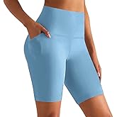 GROTEEN 8'' Biker Shorts Women with Pockets - High Waisted Tummy Control Yoga Workout Running Gym Spandex Shorts