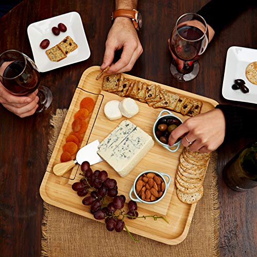 Bamboo Cheese Board- Cutlery Set Included- Pull Out Drawers- 100% Natural Bamboo- Ultimate Cheese And Meat Board- Precise Craftsmanship- Entertaining Gift- Meat Serving Tray