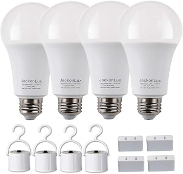 Rechargeable Emergency Light Bulb Jackonlux Ul Listed Battery Operated Light Bulb Power Outage Camping Reading Lighting Hurricane 9w 850 Lumens Soft White 3000k E26 120 Volt 4 Pack Amazon Com
