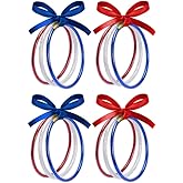 RunNico 12/60 Pcs Independence Day Jelly Bangles, 4th of July Glitter Bracelets with Bowknot, Red White Blue Jelly Bangles for Patriotic Themed Party Favors Costume Memorial Day Accessories