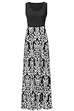 Zattcas Womens Summer Contrast Sleeveless Tank Top Floral Print Maxi Dress Black White Small