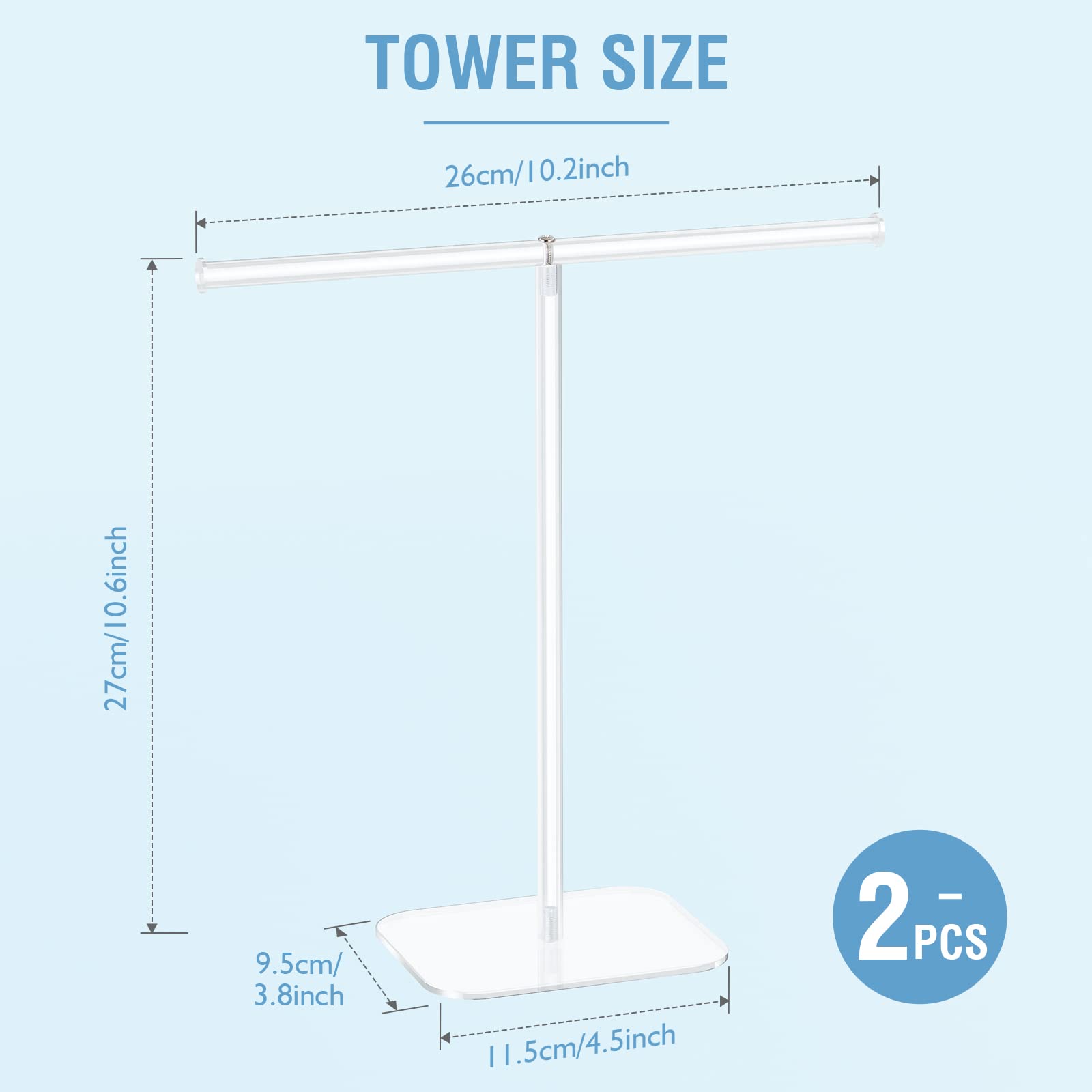 Jewelry Stand Necklace Stand 2 Tower, Clear Necklace Holder Jewelry Holder, Acrylic Jewelry Organizer, Bracelet Hanging Organizer, Display Stand for Bangles, Rings, Earrings and Watch