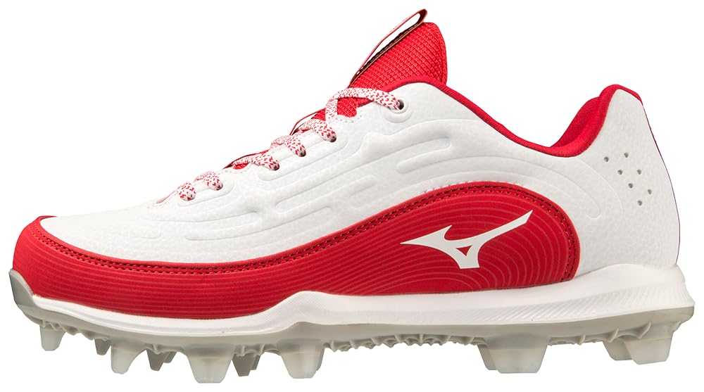 Mizuno 9-Spike Advanced Finch Elite 6 Low Women’s TPU Molded Softball Cleat | White-RED| US Womens 5.5