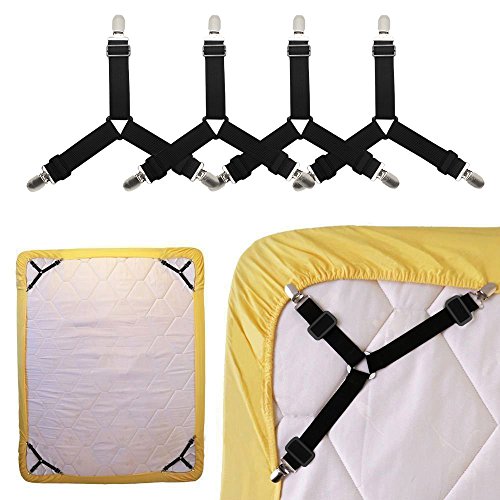 Yotako 4X Triangle Adjustable Fitted Bed Sheet Straps, Elastic Mattress Clips Sheet Grippers, Suspenders Bed Sheet Holder Corner Straps Sheet Fasteners Sheet Band - Thumbnail 2