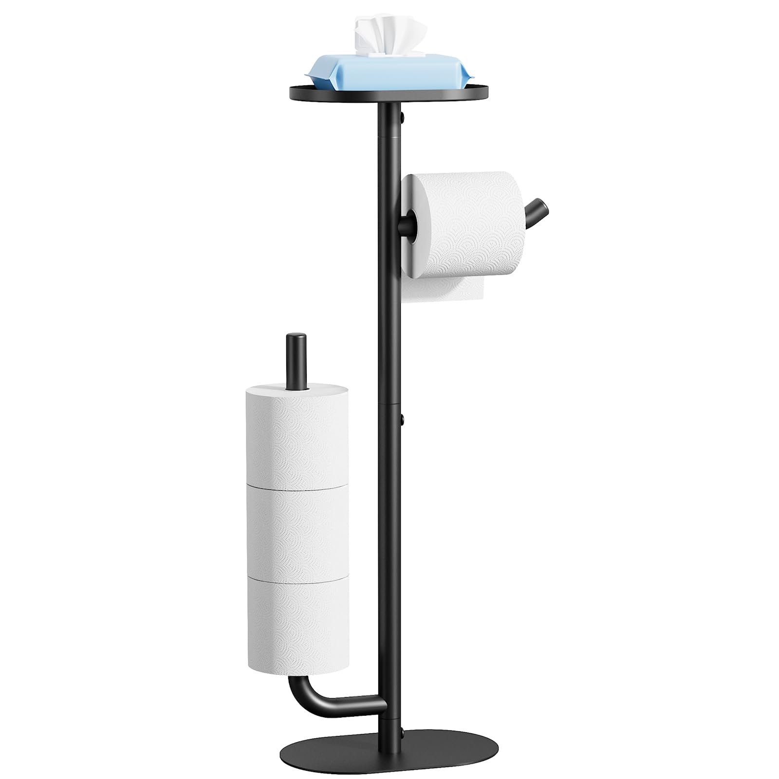 Photo 1 of Kitsure Toilet Paper Holder Stand - Spacious Toilet Paper Storage for 4 Rolls, Rustproof Bathroom Organizers and Storage with Shelf for Phone & Small Items, 9.1"×5.8"×27.6", Black