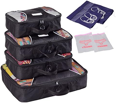 XABL Packing Cubes Travel Luggage Organizer 4PC Set (Black)