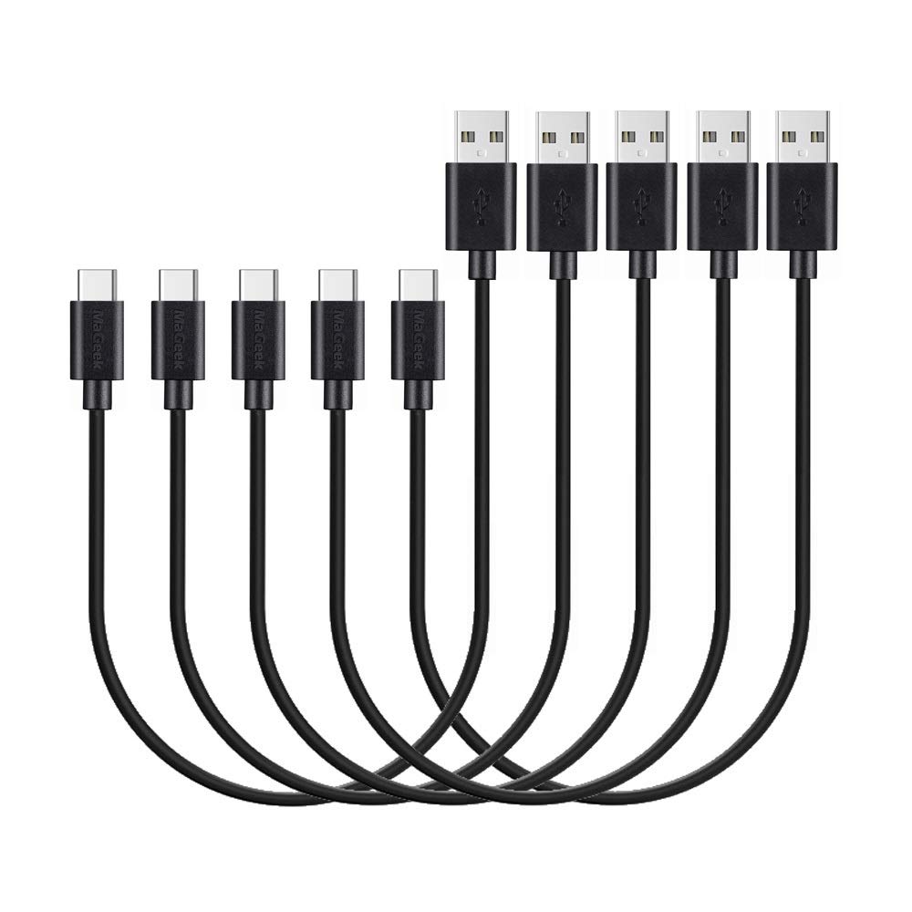 MaGeek USB Type C Cable, (5-Pack)(0.3m / 1ft) Short USB C to USB 2.0 Cables for Samsung Galaxy S8, S8+, Nexus 6P, LG G6, new MacBook, Google Pixel XL,OnePlus2 and more (Black)
