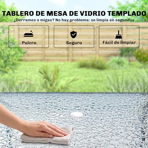 Conjunto de Mesa y Sillas Jardín de 8 Piezas con Sombrilla Crema