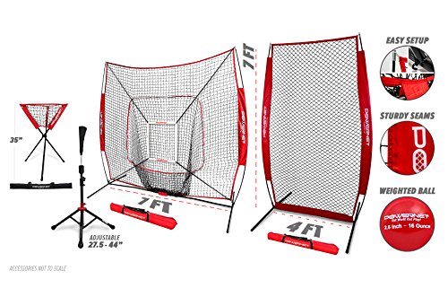 image for PowerNet [All in ONE Coach Bundle (Red) 7x7 DLX Practice Net + I-Scree