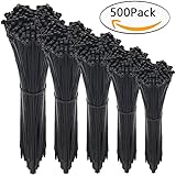 Zip Ties, 500 Pcs Adjustable Durable Self locking Black Nylon Zip Cable Ties for Home Office Garage Workshop Heavy Duty
