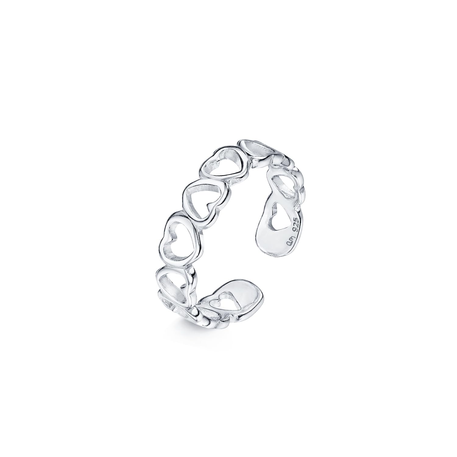 Amberta Adjustable 925 Sterling Silver Toe Ring for Women | Wave Hearts Flower Dolphin Crown Leaf Boho Foot Jewellery: Heart Toe Ring — image 1