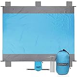 WoneNice Sand Free Beach Mat Blanket, 10' x 9' Extra Large for 7 Adults, Waterproof Quick-Dry Pocket Blanket with 4 Stacks for Picnic, Camping, Hiking (Sky Blue/Gray)