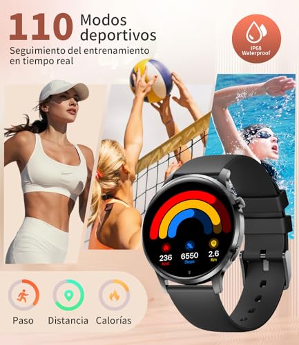 LIGE Smartwatch for Women 7.9 mm Ultrathin 1.32 Inch AMOLED Phone Call for Android iOS Elegant Smartwatch Multisport, Fitness/Heart Monitor/Sleep, Pedometer, Calories, Dark Grey