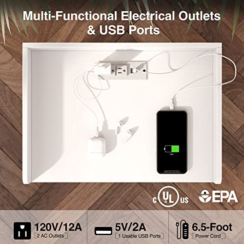 Rolanstar Nightstand with Charging Station and LED Lights, Modern End