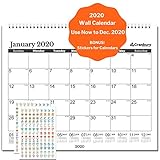 Large Wall Calendar 2020 (Black) 15x11.5 Monthly Large Wall Calendar, Big Hanging Calendar, Use to December 2020, with Stickers for Monthly Wall Calendar 2020