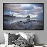 Framed Canvas Wall Art Calming Waters Aerial Cool Lake Landscape Multicolor Photography Realism Relax/Calm - 16x24 inches