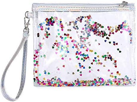 Crystal Clear Cosmetic Bag Travel Toiletry Bag with Zipper Make-up Pouch Handle Straps for Women Portable Packing Organizer Storage Pencil Bags Sequins Quicksand Luggage Pouch (Multicolor)